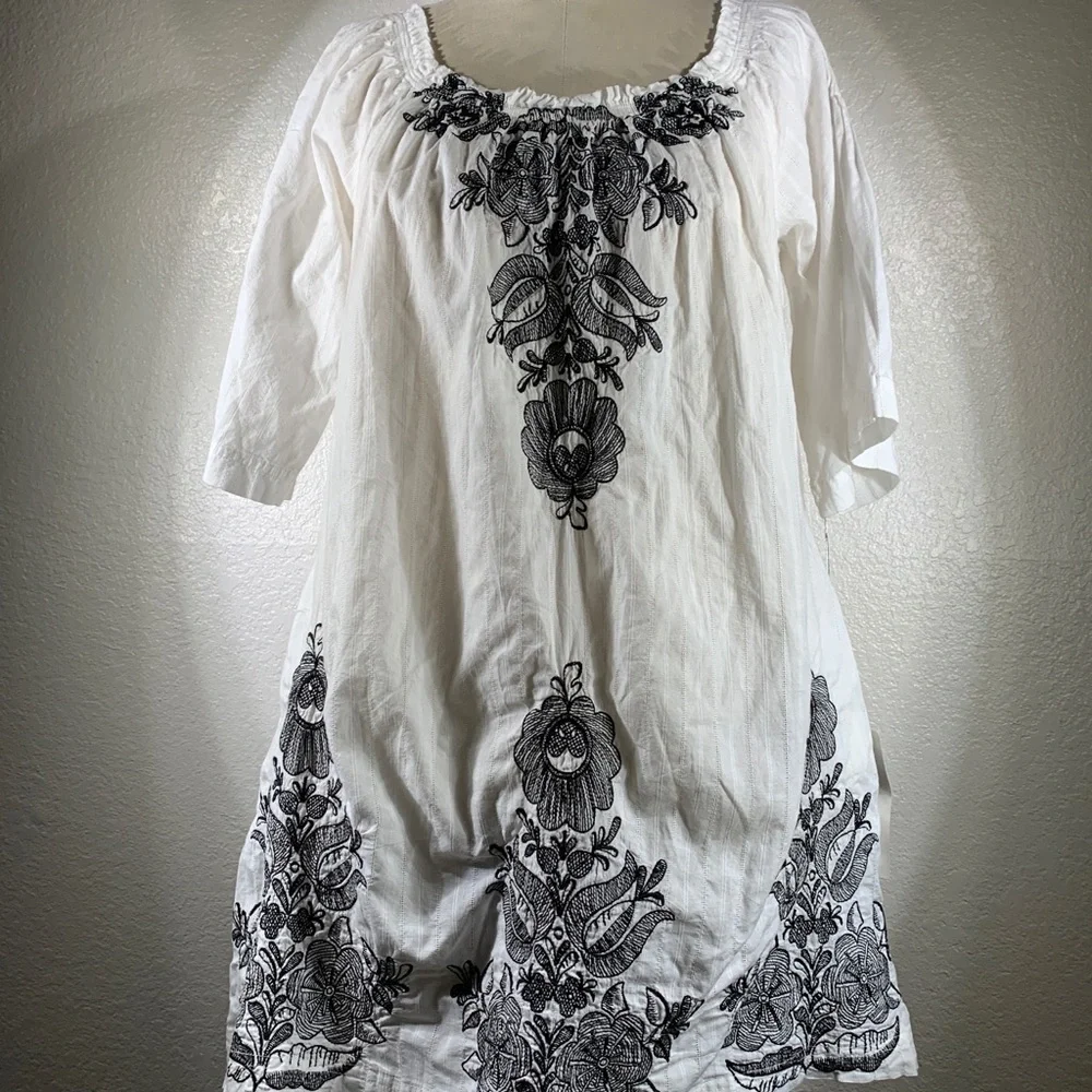 Johnny Was 3J Euro Cotton Oxford Smocked Pocket dress NWT